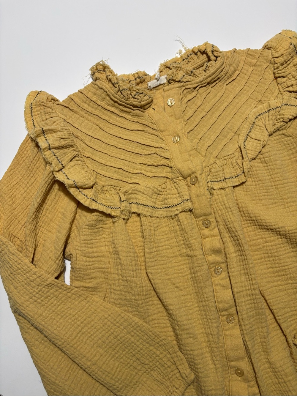 Easel Yellow Frills & Thrills Long Sleeve Cotton Gauze / Muslin Top